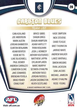 2007 Select AFL Supreme #28 Carlton Blues Back